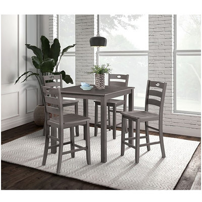 5 Piece Square Counter Height Dining Set With Slat Back Chair In Walnut