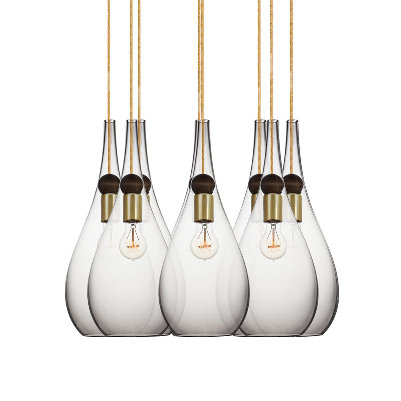 Earth 8 - Light Chandelier, 36" H x 18" W x 18" D, Nickel Braided Cord, Clear Glass