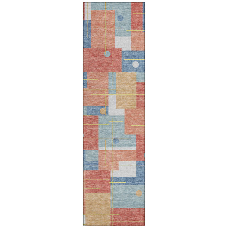 Machine Washable Indoor/Outdoor Chantille ACN2716 Geometric Rug, 2'3" x 7'6" Runner, Coral