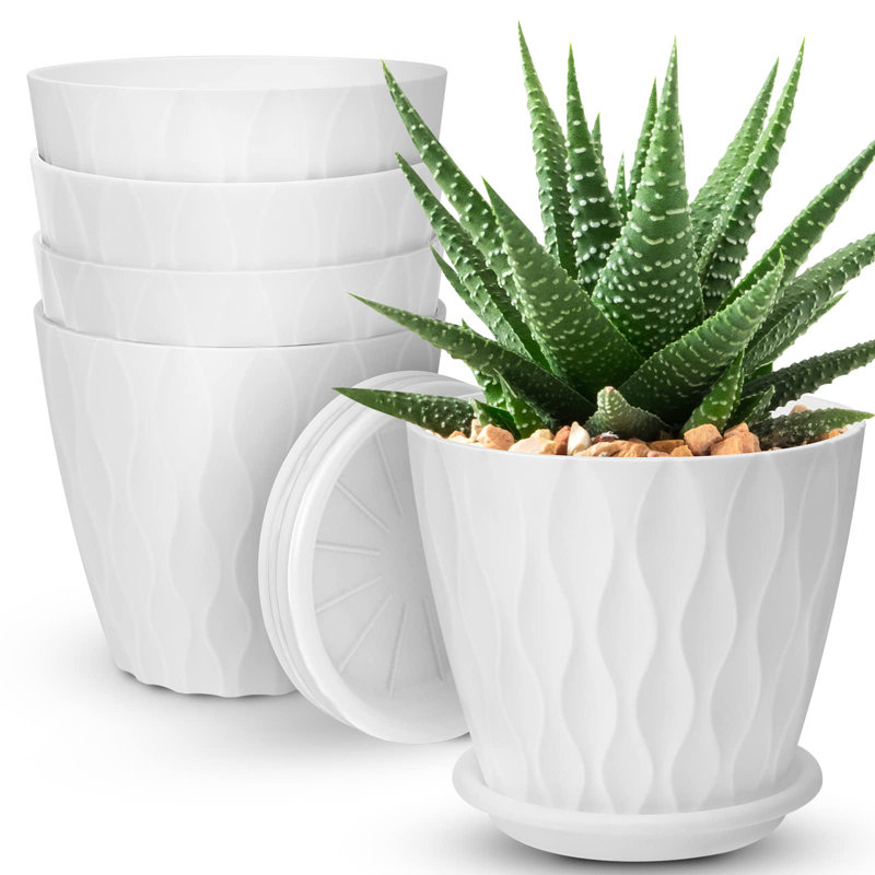 6 inch Plant Pots 5 Pack, White