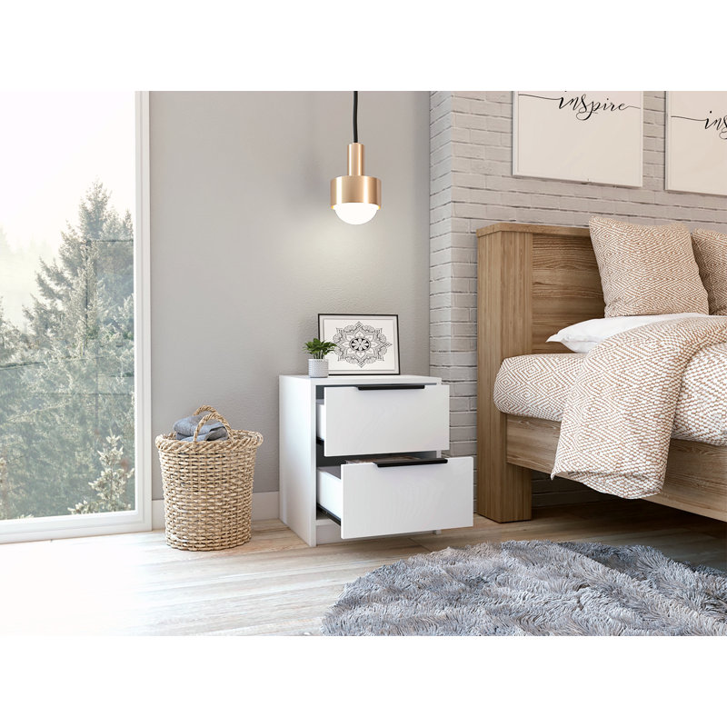 Table de chevet 2 tiroirs, Blanc