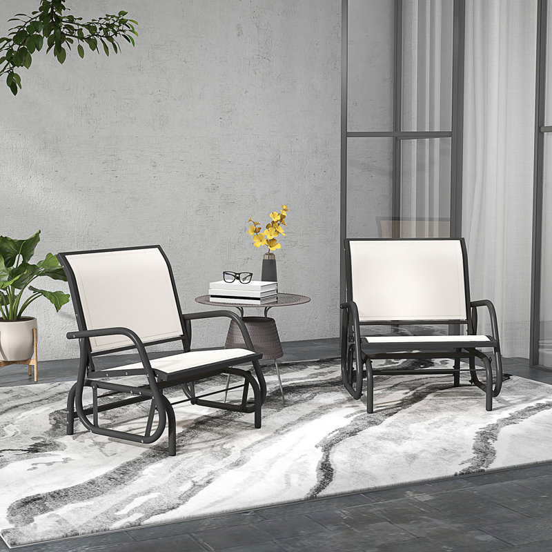 Porch Glider Set Of 2, Metal Frame Swing Glider Chairs With Breathable Mesh Fabric, Curved Armrests And Steel Frame For Garden, Poolside, Backyard, Balcony