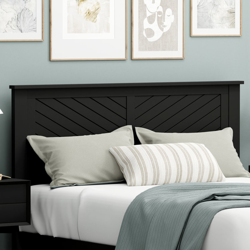 Chalco Solid Wood Headboard With Chamfer, Black, Queen