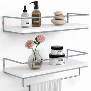 Aivery 15.7in Glass Bathroom Shelf with Towel Holder - Wall Mounted 2 Tier Floating Shelves for Shower Latitude Run Hardware Finish: Silver