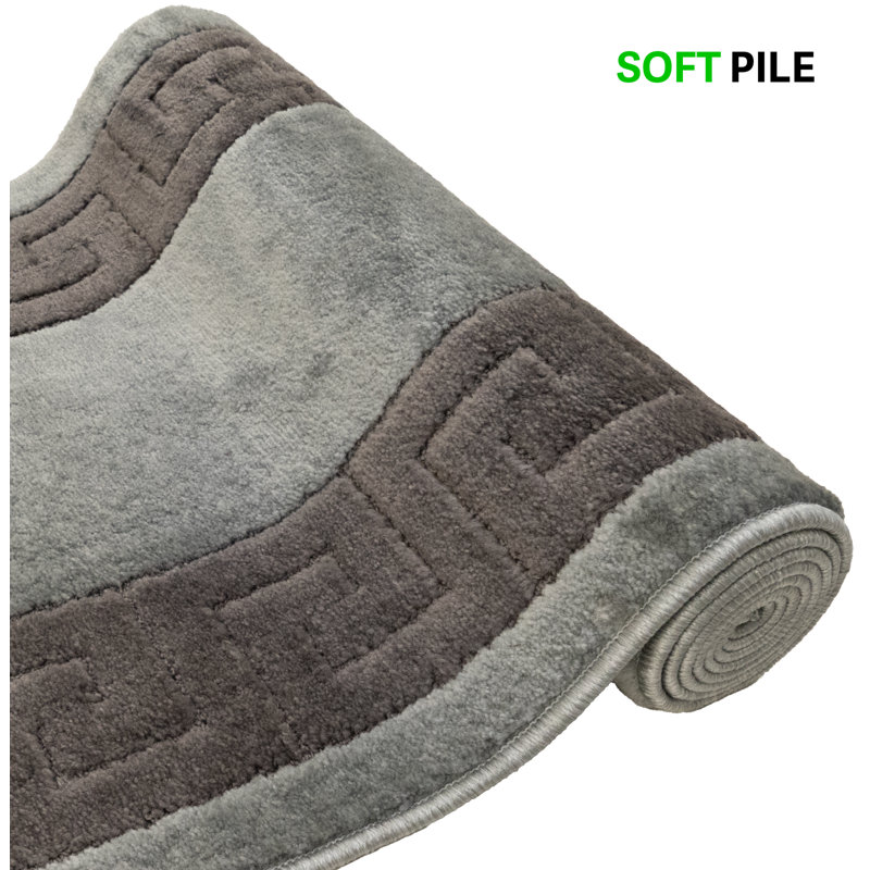 Soft Medium Pile Anti Slip Antibacterial Greek Bordered Gray Design Custom Size Long Rug Runner, Runner 2'7" x 8'