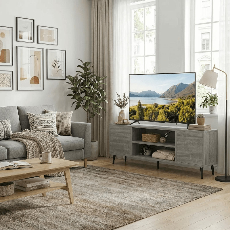 Console multimédia Aronoff de 58 po pour téléviseur de 65 po ou moins, Gris ardoise