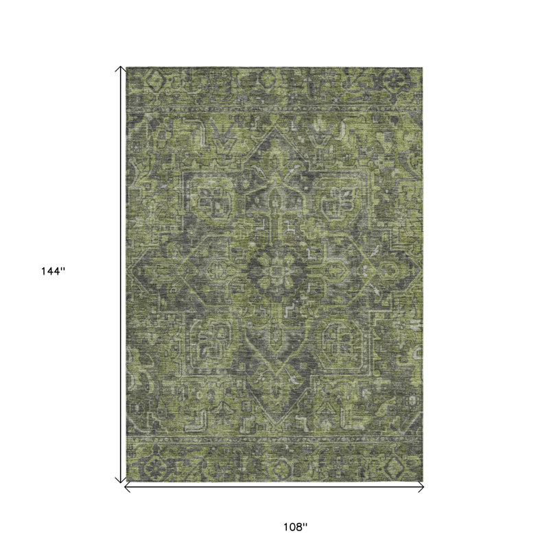 Tapis extérieur lavable antidérapant de 9 pi x 12 pi vert et gris
