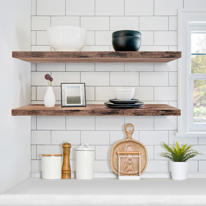 Mahogany 35" Long Floating Shelves with Invisible Mounting, Set of 2