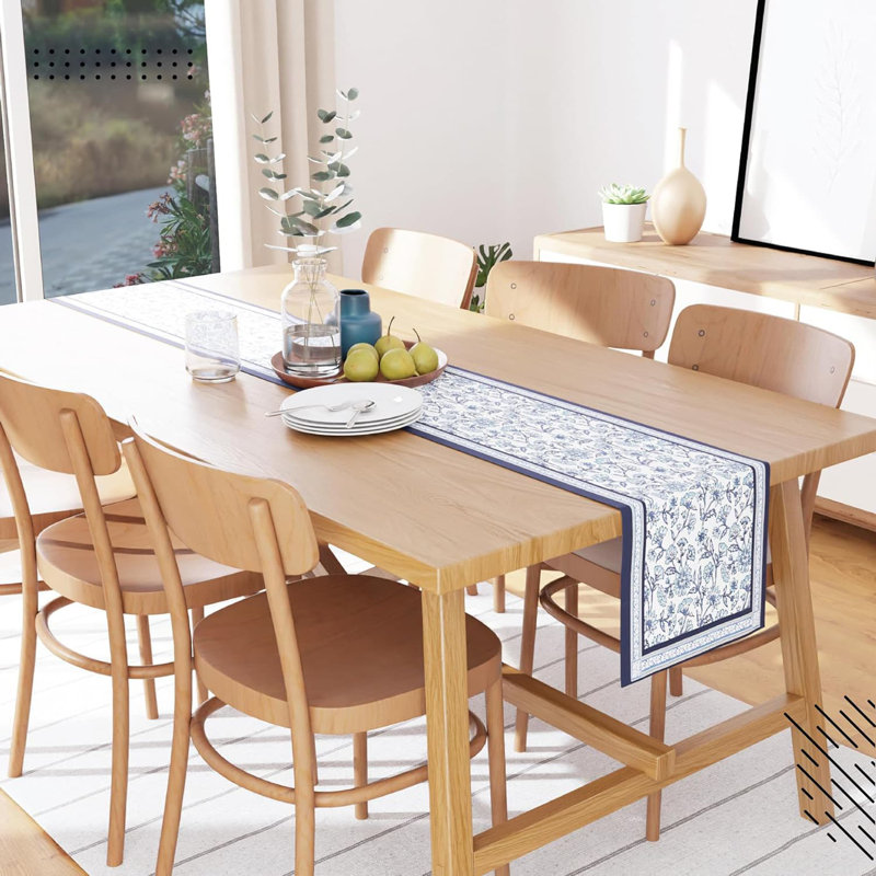 Block Printed Cotton Canvas Table Runner, Blue