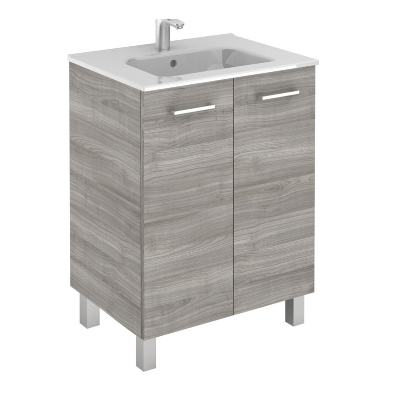 Logic 27.6'' Single Bathroom Vanity with Ceramic Top, Sandy Gray