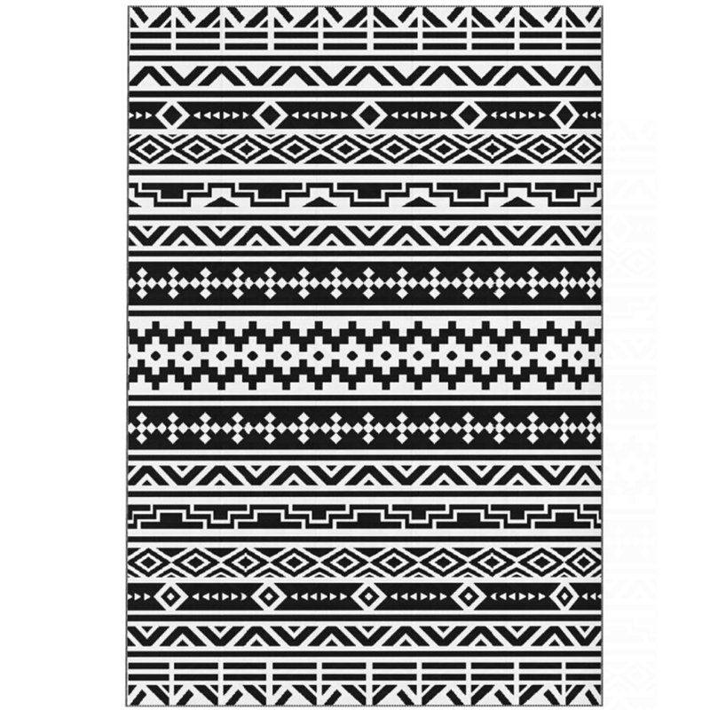 Tapis d'extérieur, tapis d'extérieur réversible, paille en plastique imperméable avec sac de transport, Noir / blanc