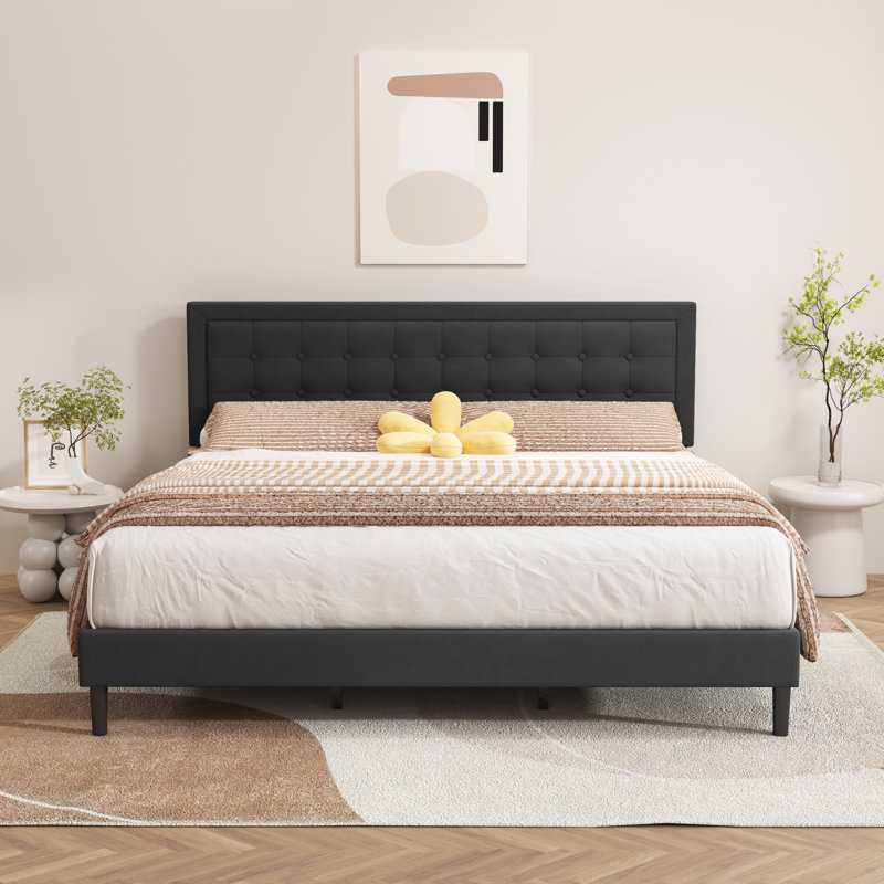 Anghelina Upholstered Platform Bed, King, Black
