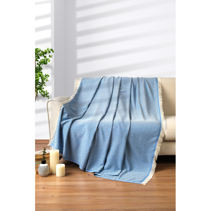 Jeté en coton Haika, Bleu