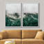 Vue aérienne de paysage de montagne vert brumeux, impression sur toile, 2 pièces-92285505-92285506