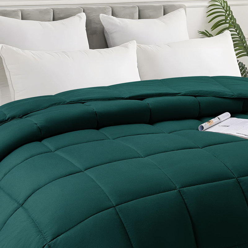 Breathable Box-stitch All Season Down Alternative Comforter, Full Comforter, Green