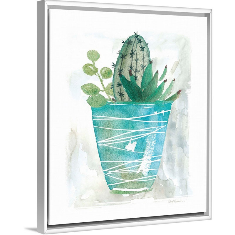 Art mural sur toile Summer Cactus, Toile avec cadre blanc, H 40 po x l 32 po x P 1,75 po