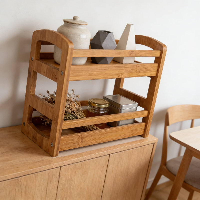 Étagère à épices en bambou à 2 niveaux pour comptoir, porte-épices de cuisine compacte pour rangement d'armoires et de garde-manger Briful
