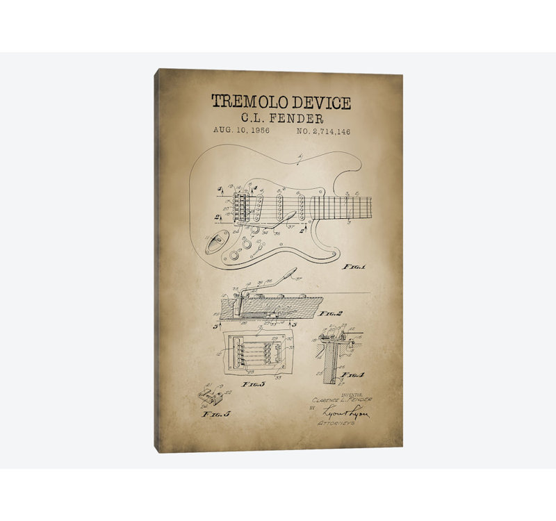 « tremolo device », impression sur toile, H 12 po x l 8 po x P 0,75 po, Toile tendue, Pas de tapis