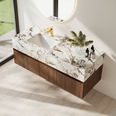 48'' Modern Single Bathroom Vanities, With Glossy Faux Marble Top,Minimal Assembled need