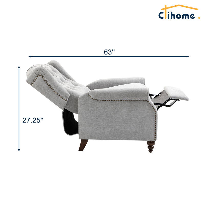Gray Velvet Upholstered Recliner with Button Tufting