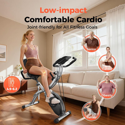 FED Fitness Yosuda Series EB4 5-in-1 Folding Exercise Bike, 380 lb Capacity, 6.6 lb Flywheel, 16 Resistance Levels for Home Gym