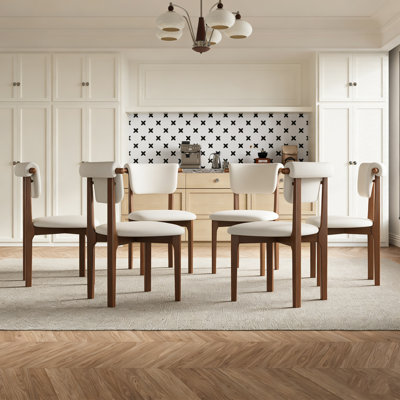 Fully Assembled Faux Leather Dining Chairs Set Of 6, Beige, Solid Wood Legs