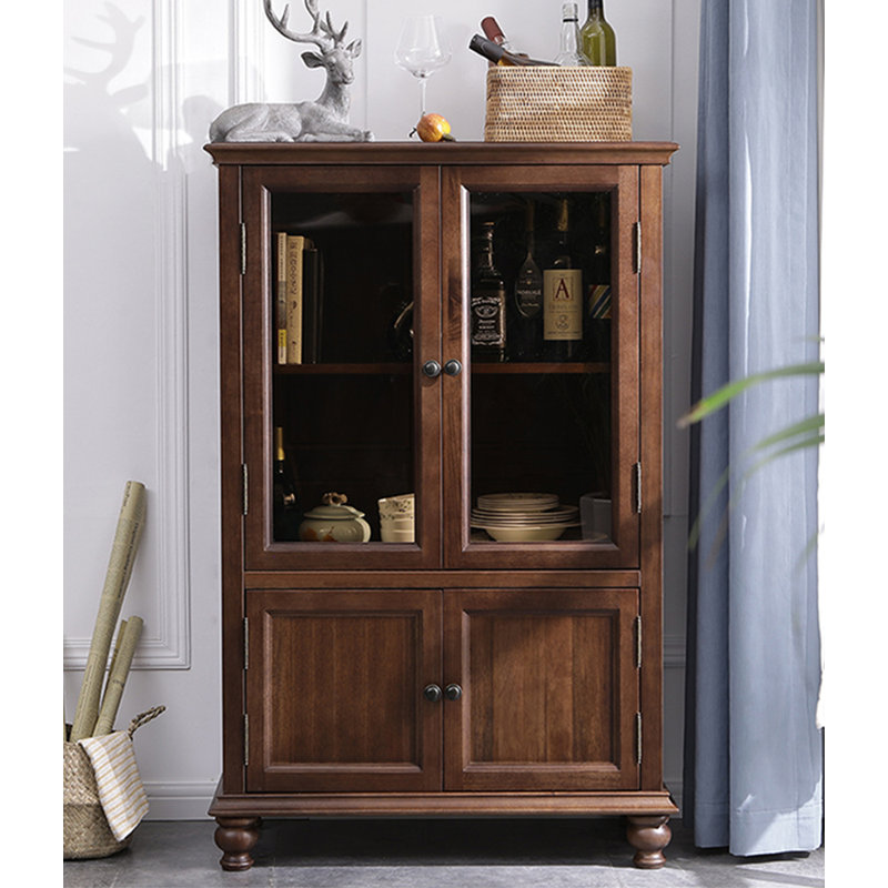American Country Solid Wood Tempered Glass Bar Cabinet