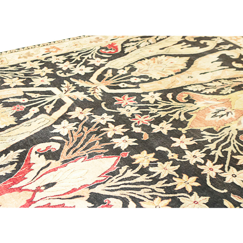 Tapis noir et ivoire de haute qualité noué à la main