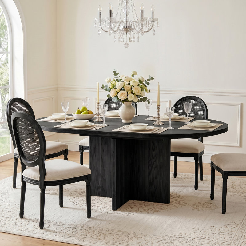 Lulette 42"-58" Extendable Solid Wood Dining Table, Matte Black