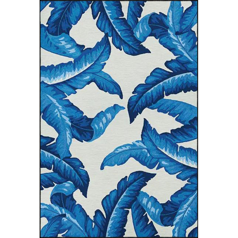 Tapis bleu lavable à motif de feuilles tissées, Sous-tapis carré 3 pi 3 po inclus