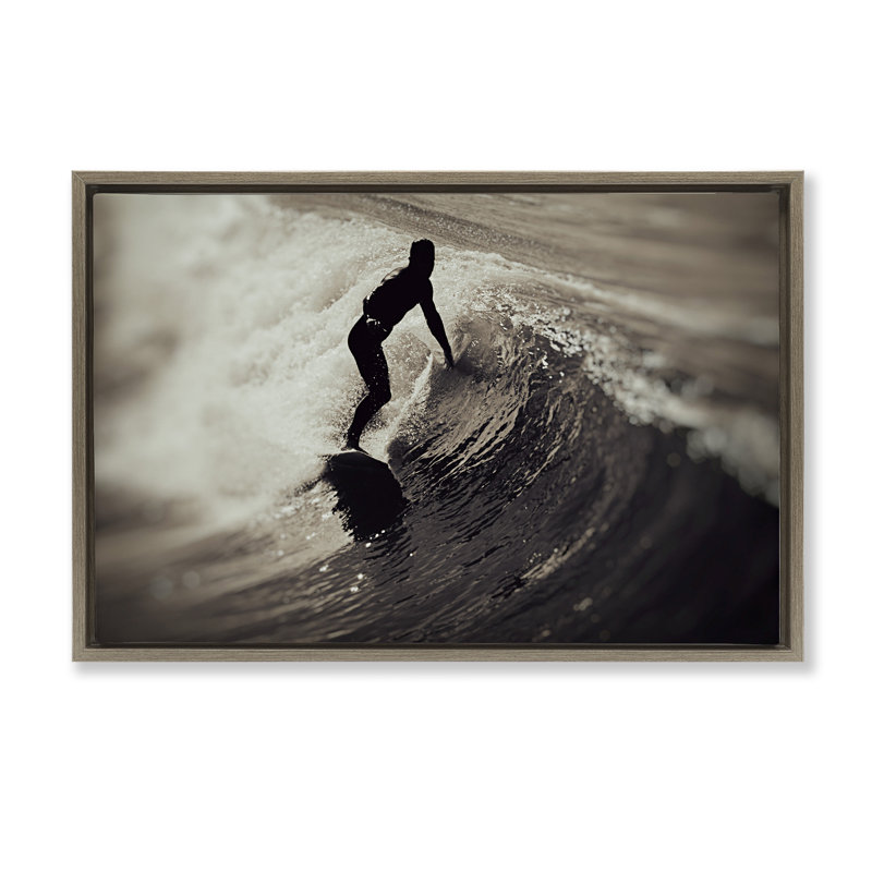 Cadre flottant Surfer's Wave Splash, design par Norm Stelfox, H 21 po x l 31 po, Cadre flottant orme Montalcino