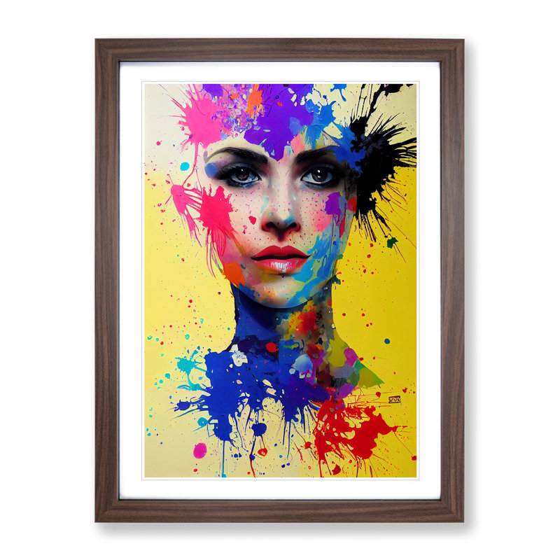 Paint Splashed Woman - Framed Print, 34cm H x 25cm W x 2cm D, Walnut