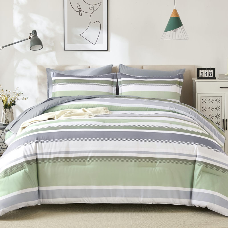 Ensemble d'édredon à rayures Boho 7 pièces, lit dans un sac avec draps, taies d'oreiller et taies décoratives, ensemble de literie en microfibre douce