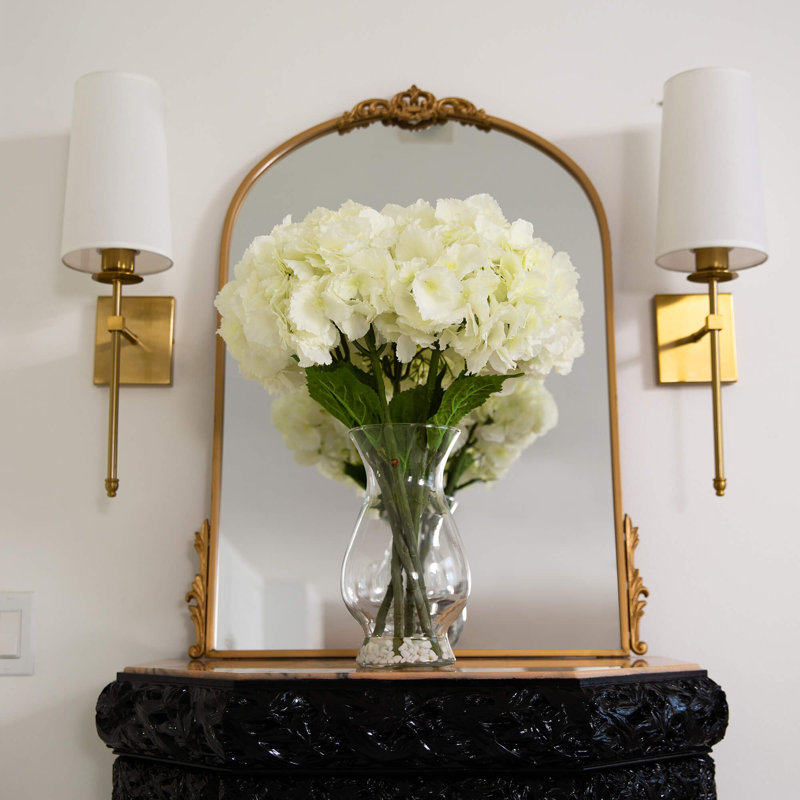 20in. Artificial Hydrangea Arrangement in Glass Vase, White