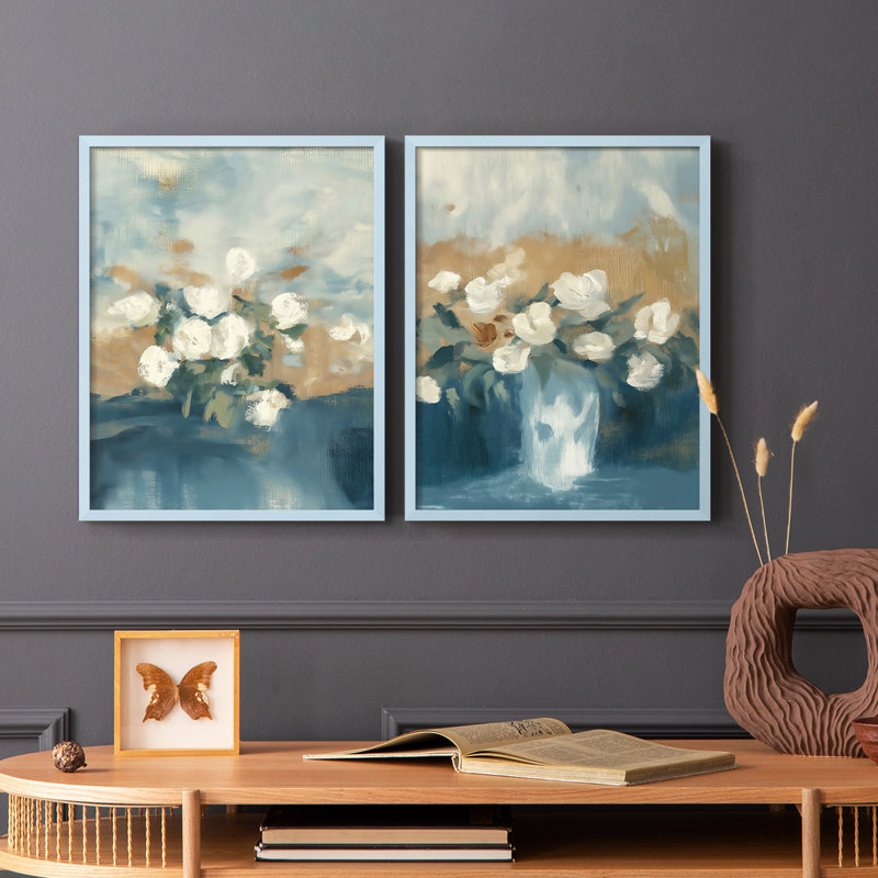 Série FLORAL - Impression encadrée de qualité supérieure - prêt à accrocher - aucun clou requis, Bleu, H 21 po x l 34 po