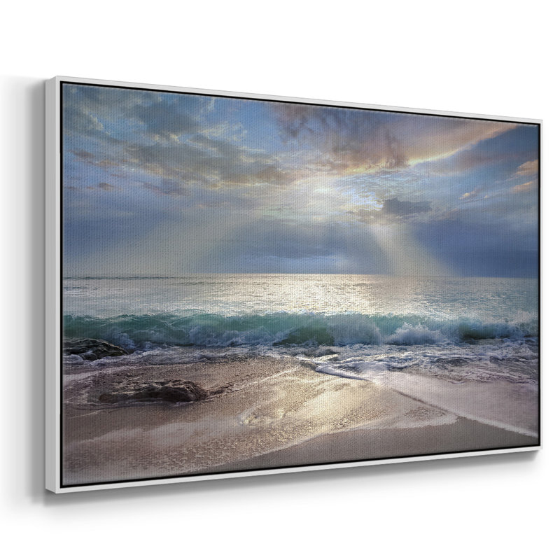 Aqua Blue Morning, reproduction d'art sur toile, H 27 po x l 41 po x P 2 po, Blanc