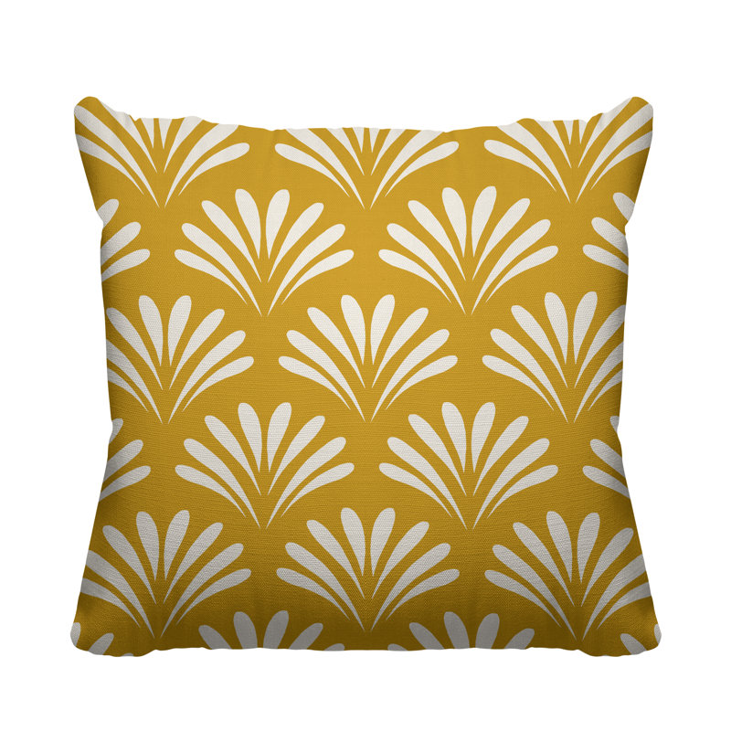 Coussin décoratif intérieur / extérieur Flower Burst, H 17 po x l 17 po, Jaune, Carré
