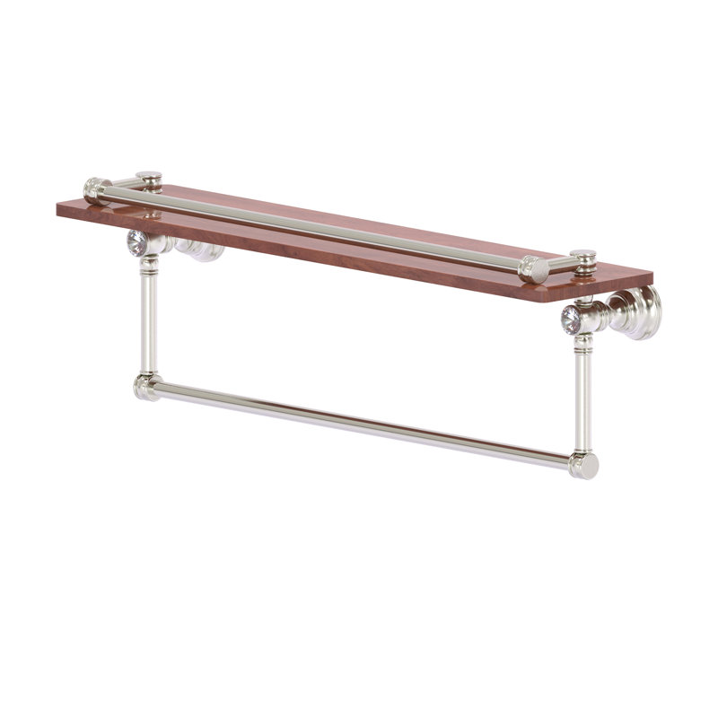 Freyja Ironwood Bracket Shelf with Towel Bar, Satin Nickel, 5.54" H x 22" W x 7.4" D