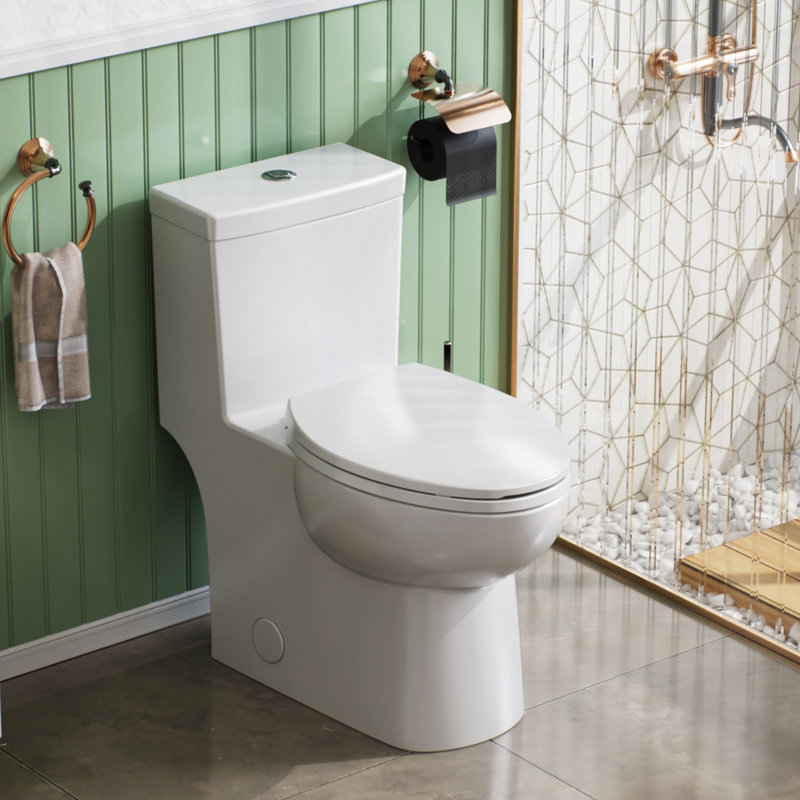 Toilette allongée une pièce à double chasse 1,12 / 1,6 GPF standard blanche à double chasse ELLAI