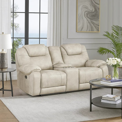 Yasminda 75'' Transitional Microfiber Recliner Loveseat with Convenient Tab Pull Reclining and Center Console with Storage & Cup Holders