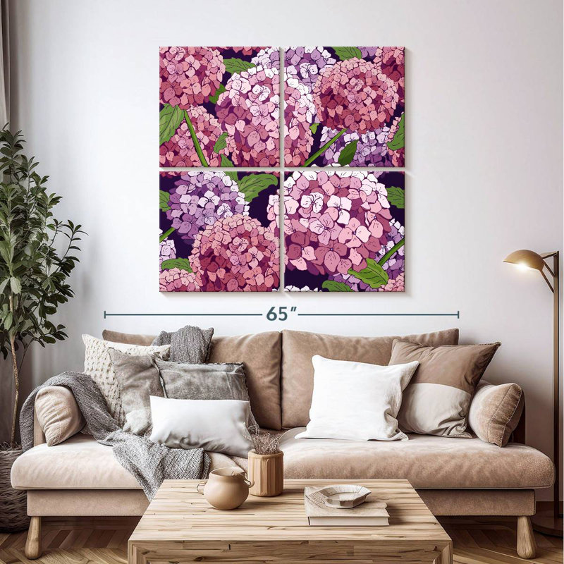 Hortensias roses et mauves Harnek, H 45 po x l 45 po