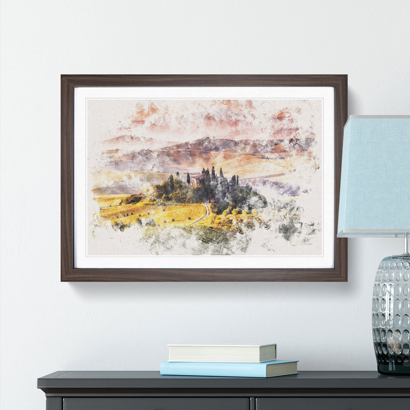 View Over Tuscany In Italy - Single Picture Frame Print on MDF, Walnut, 62cm H x 87cm W x 2cm D