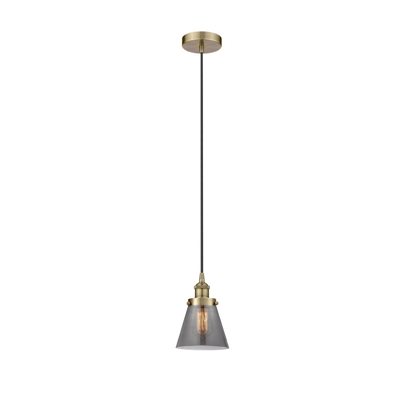 Mini-luminaire suspendu 1 lumière Cone, Laiton, Gris, H 9,5 po x l 6,25 po x P 6,25 po