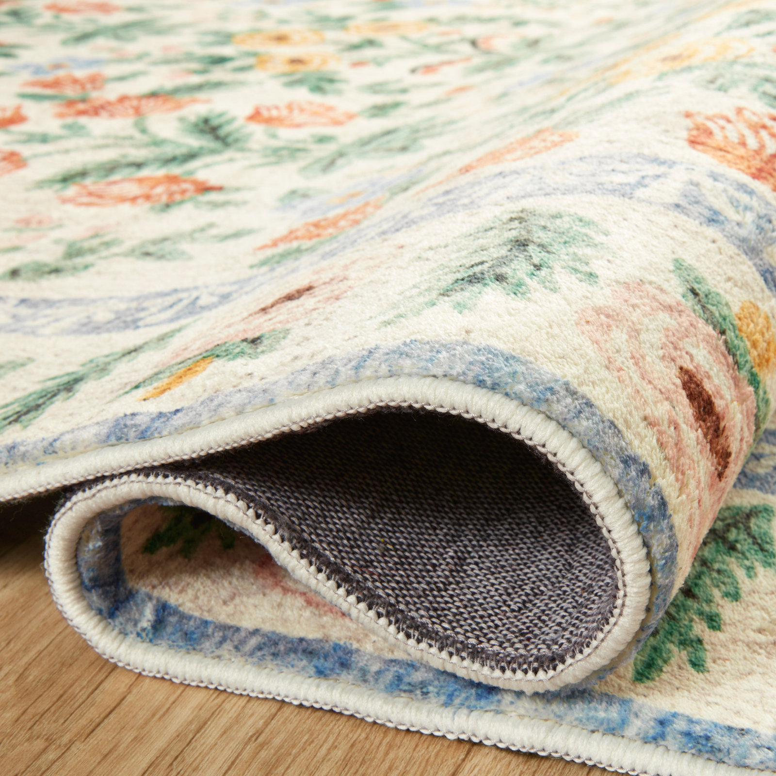 Rifle Paper Co. x Loloi Cream Floral Rug, Square 1'6"