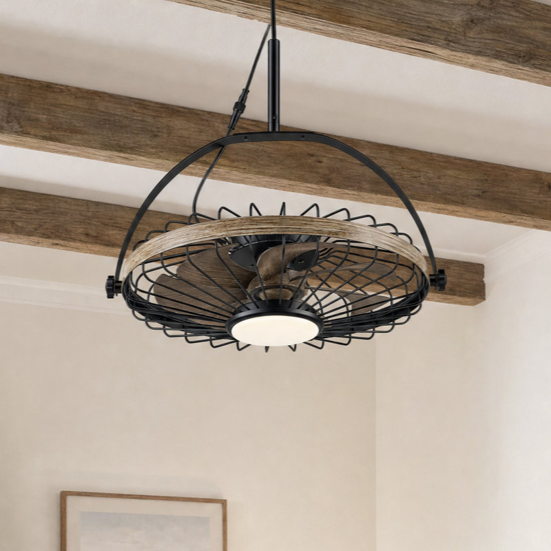 Ventilateur de plafond d'extérieur imperméable 20 "avec lumière DEL à intensité variable et télécommande Fandelier, Bois brun