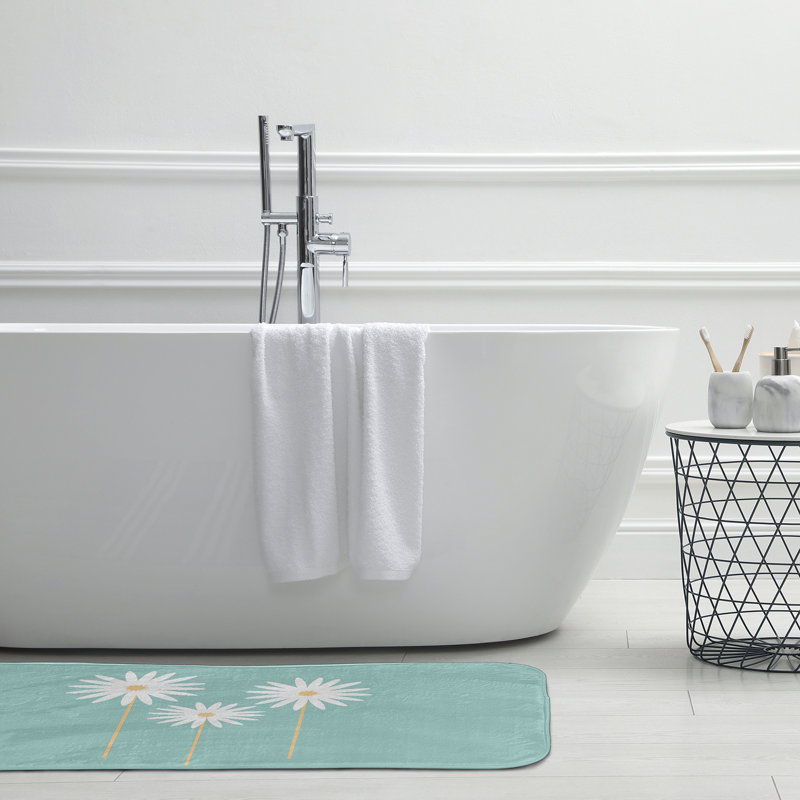 Tapis de bain à imprimé floral, L 17 po x L 24 po, Bleu clair