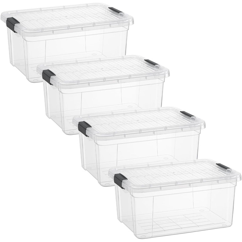 Latitude Run® Clear Storage Bins with Lids, 4 Pack- Plastic Storage Boxes for Home, 11 qt