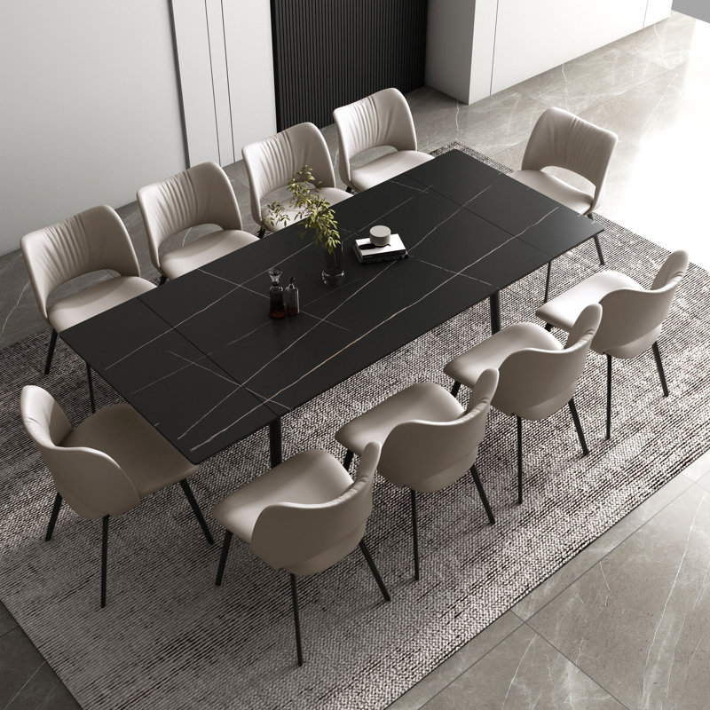 Madlaina Dining Table And Chairs Set, Black, 11 Piece Dining Set