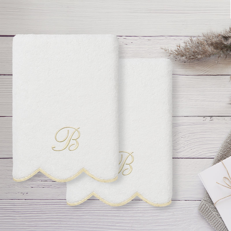 Ensemble de serviettes à main personnalisables 2 pièces Linorn Home Textiles 100% coton turc ADORNIA, B, Blanc / beige