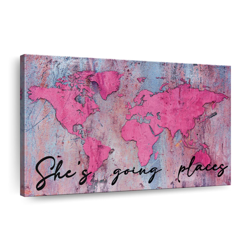 She's Going Place World Map - Impression sur toile tendue, H 8 po x l 12 po x P 1 po